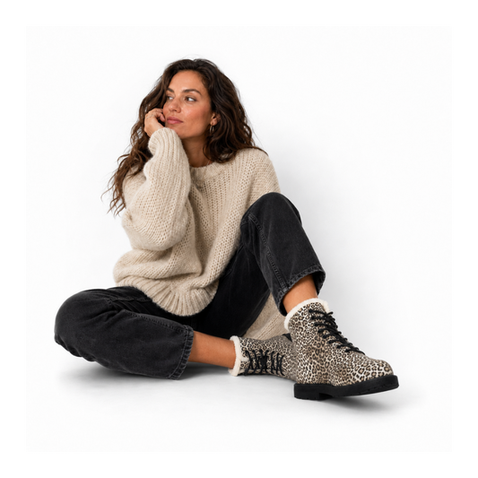 Leopard Print Fleece-Lined Microfiber Boots
