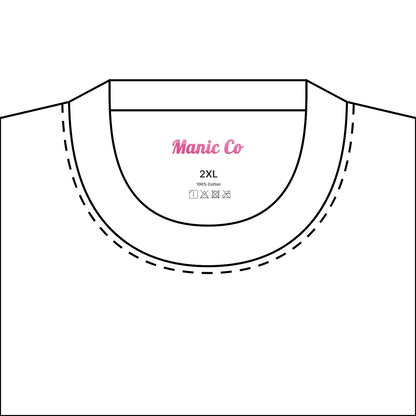 Manic Co Women’s V-Neck T-Shirt — White label laid flat