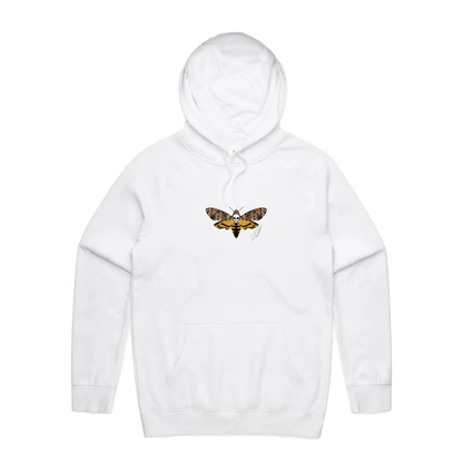 Death Moth Unisex Hoodie — White front laid flat