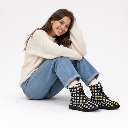 Tiny Flower Fleece-Lined Microfiber Boots
