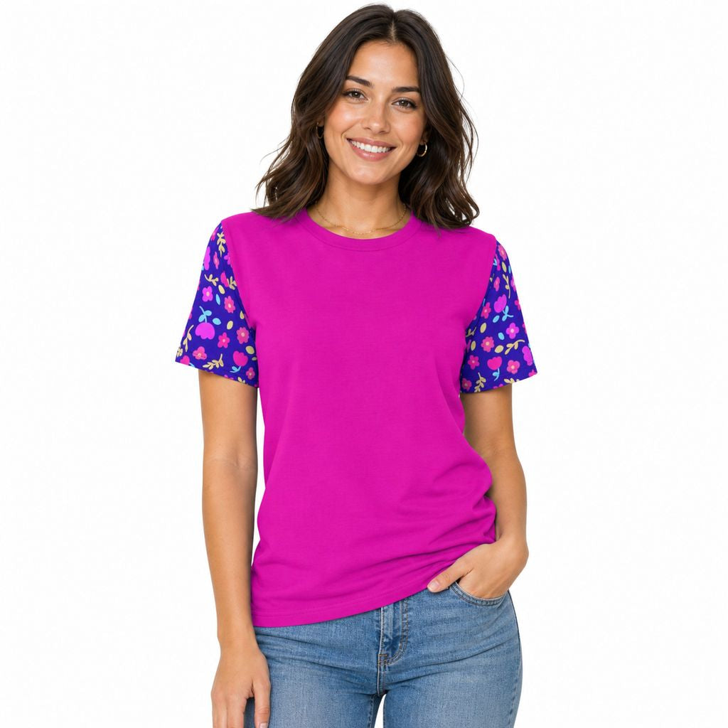 Floral Sleeve All-Over Print Tee