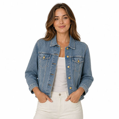 Women's Denim Jacket with Pink Sphynx Cat Patch