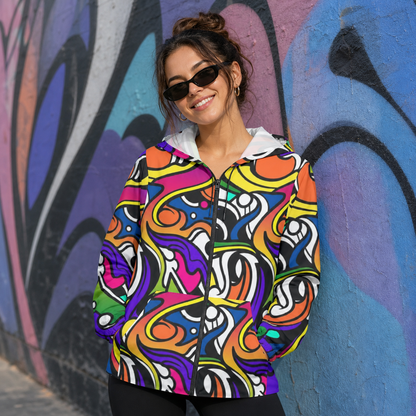 Colorful Doodle Print Windbreaker Jacket