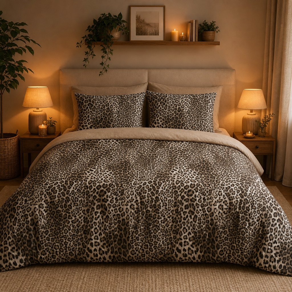 Neutral Leopard Print Cotton Duvet Cover Set