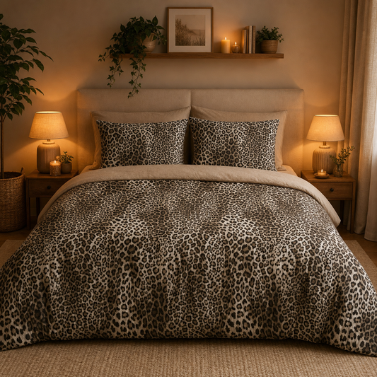 Neutral Leopard Print Cotton Duvet Cover Set