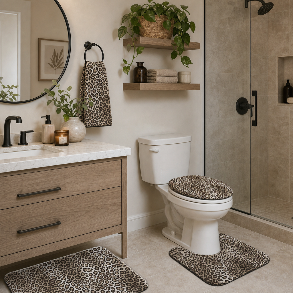 Leopard Print 3-Piece Bath Mat Set