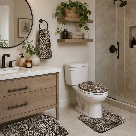 Leopard Print 3-Piece Bath Mat Set