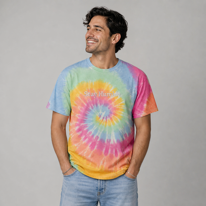 Stay Humble Embroidered Oversized Tie-Dye T-Shirt