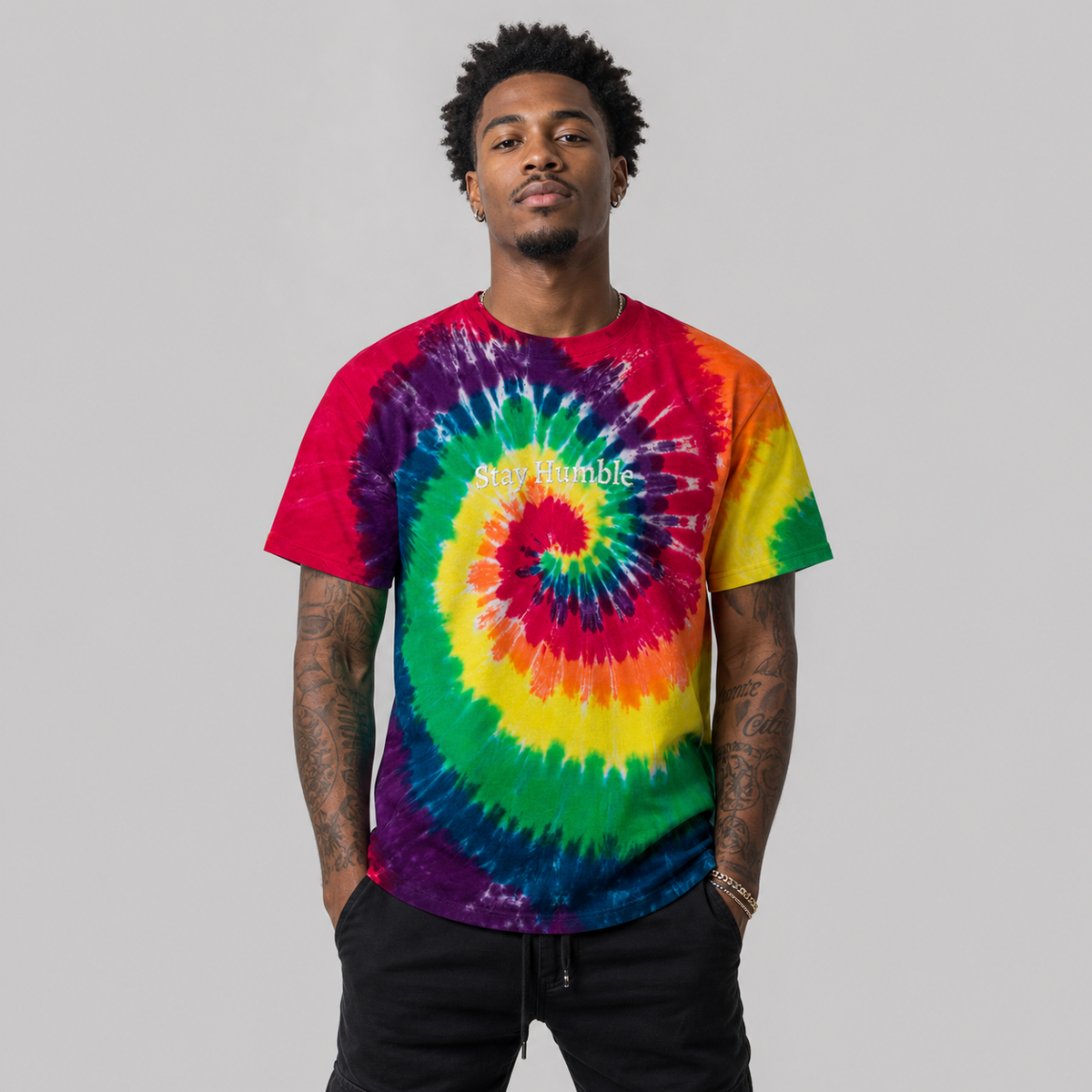Stay Humble Embroidered Oversized Tie-Dye T-Shirt
